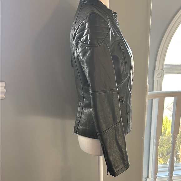 Women's Army Green Vegan Leather Jacket Kenneth Cole XS - Picture 3 of 11